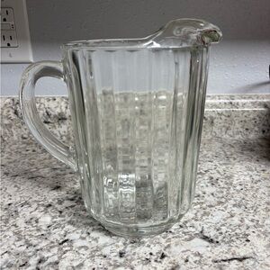 Vintage Jeannette Glass Heavy Ribbed Pitcher  W/ Hobnail bottom 8" Tall